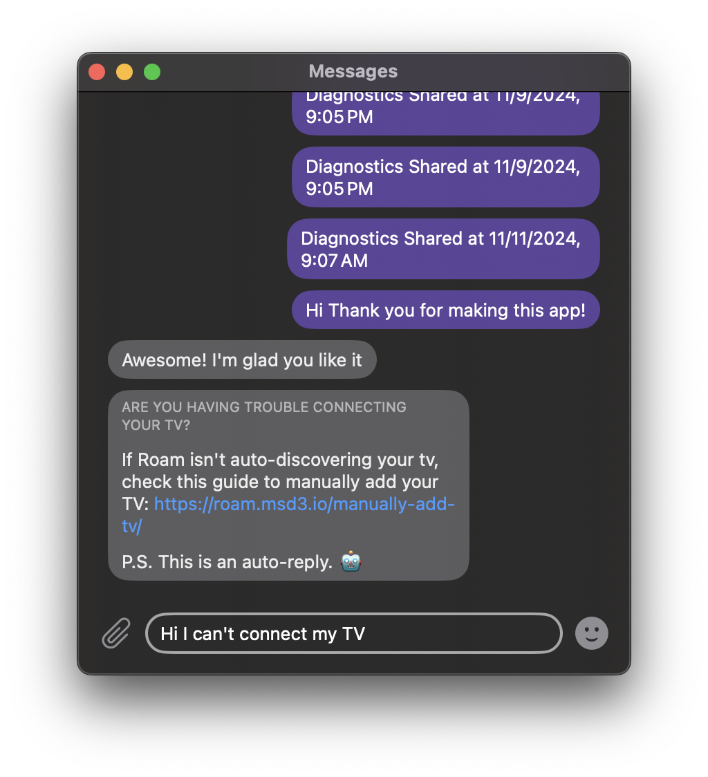 Screenshot of a message window